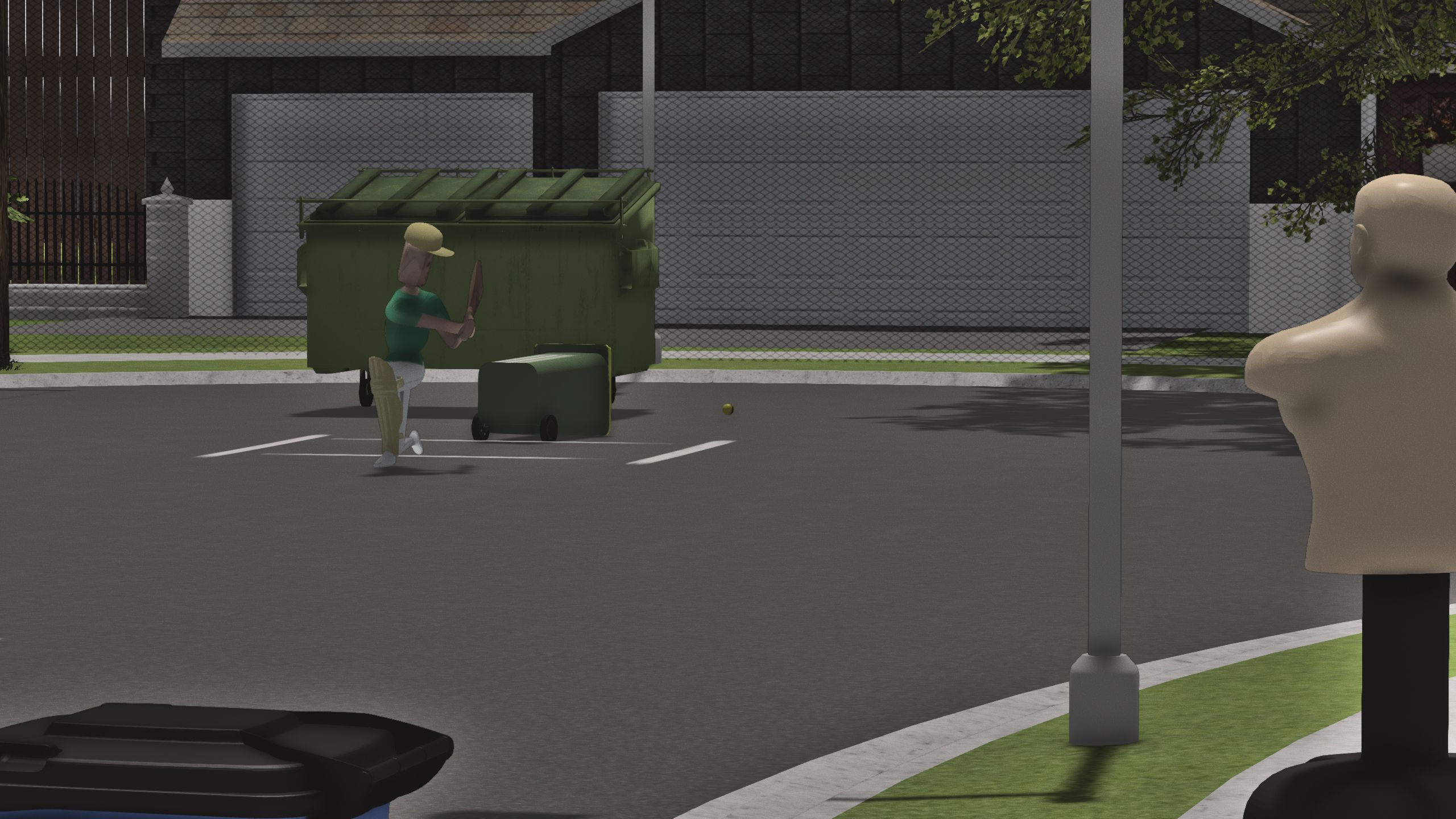 Backyard Cricket — Knocked over the wheelie bin